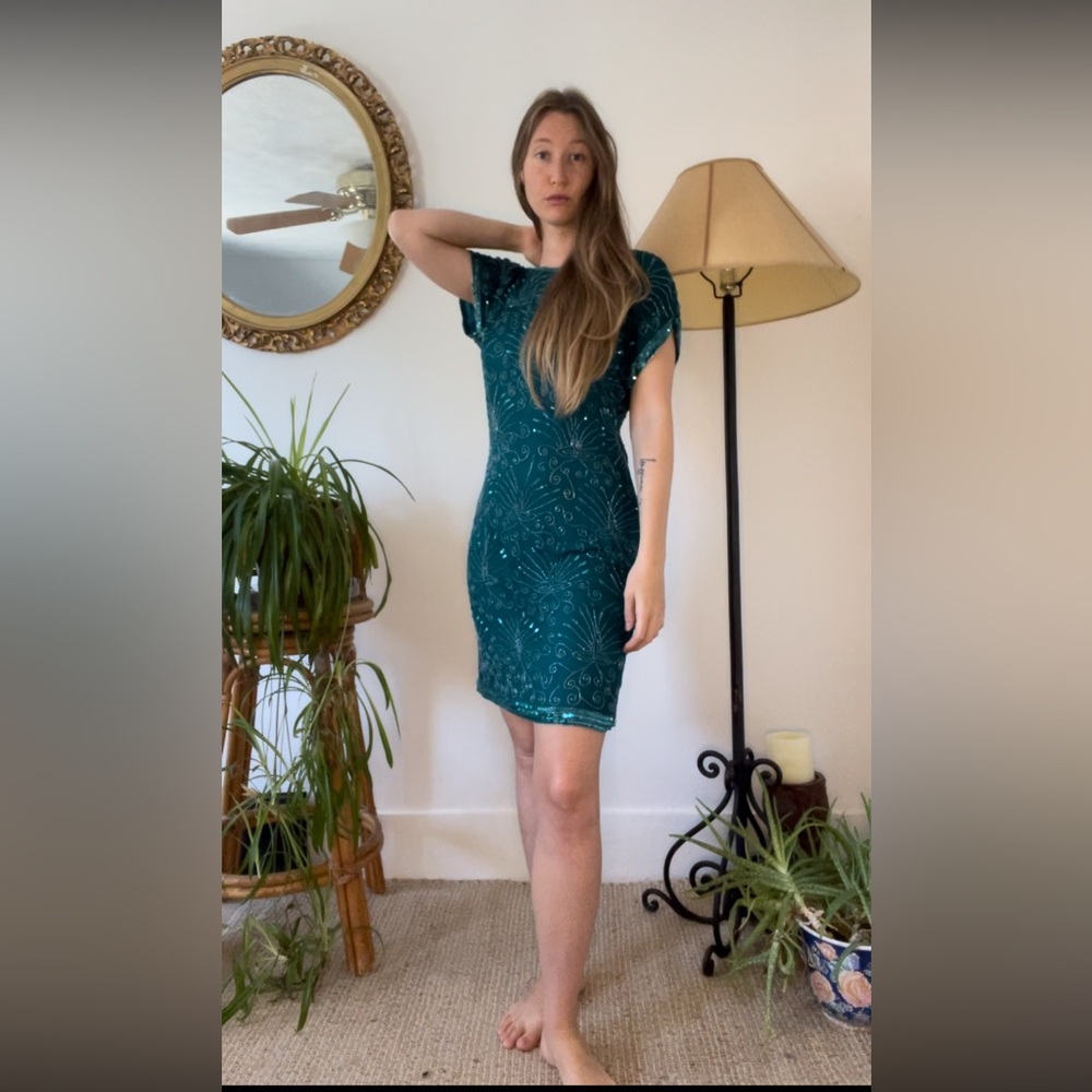 Vintage Laurence Kazar beaded sequin dress